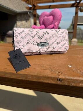 NWT Ed Hardy Pink Logo Graffiti Print Long Zipper Wallet